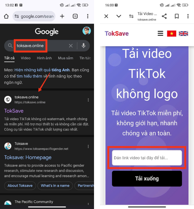 Ảnh minh họa Dán liên kết vào công cụ TokSave